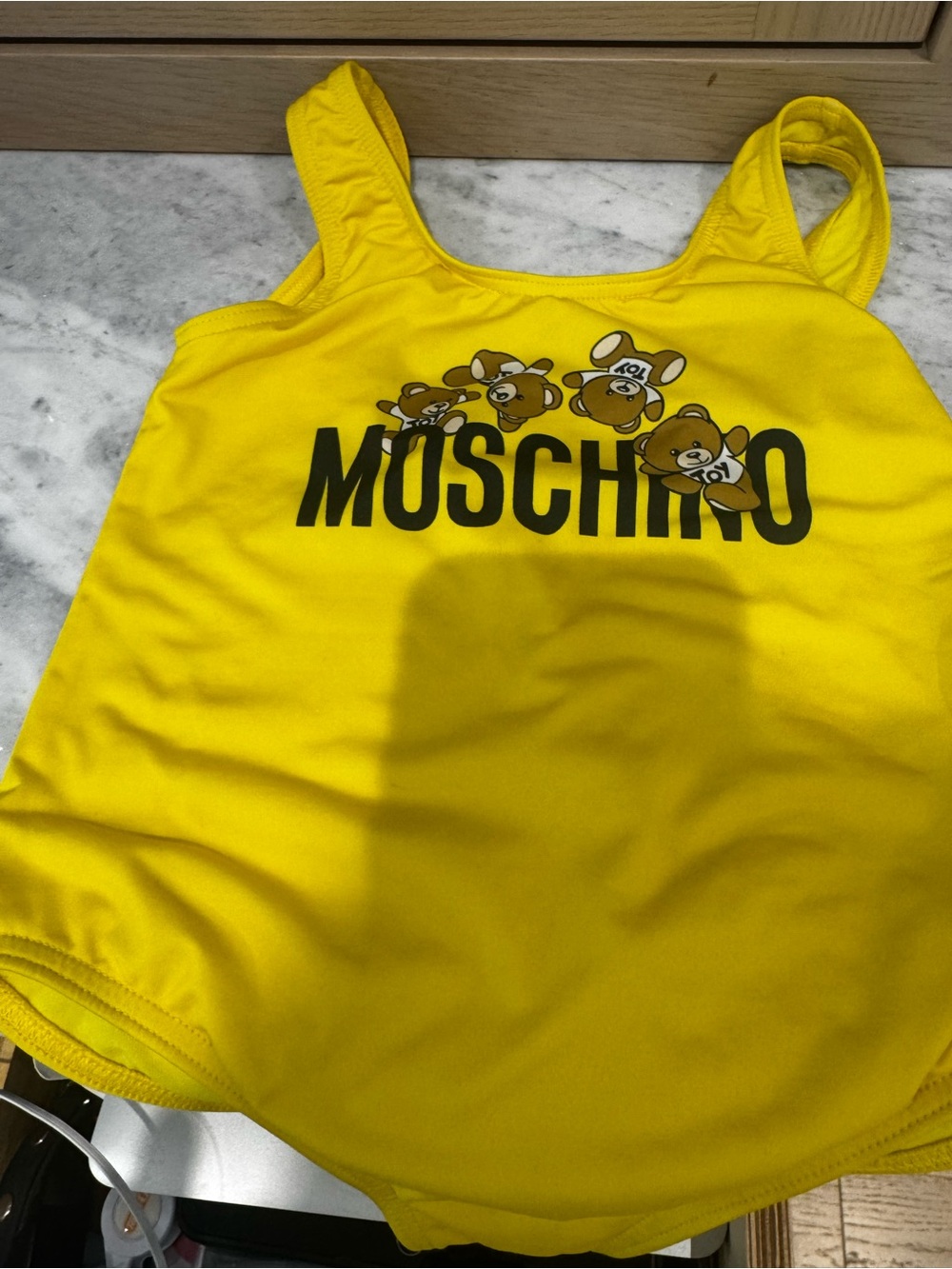 Moschino Kids One-Piece Swim Suit in Bright Yellow with Teddy Logo